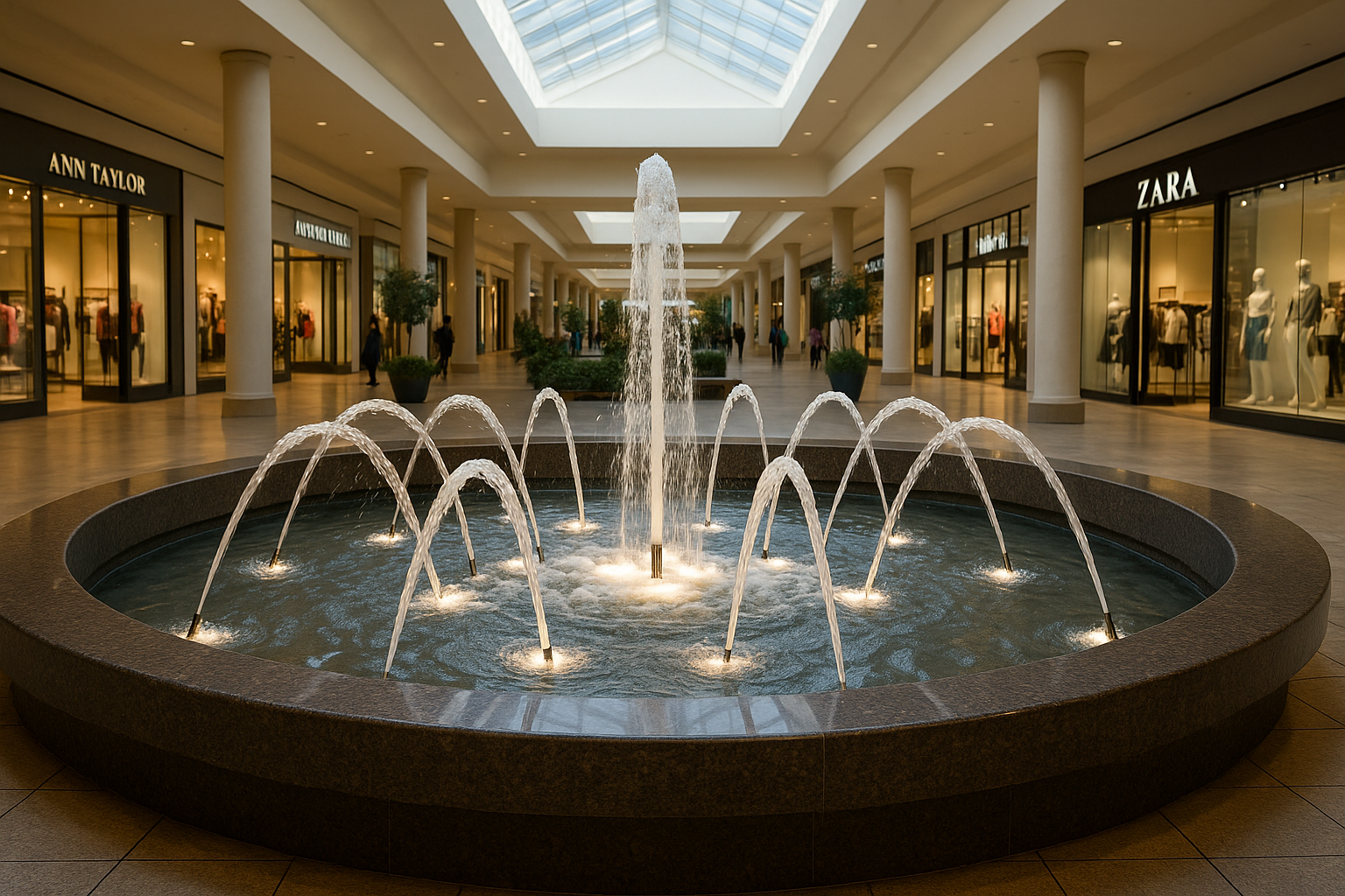Ein unterhaltsamer Springbrunnen in einem Shoppingcenter